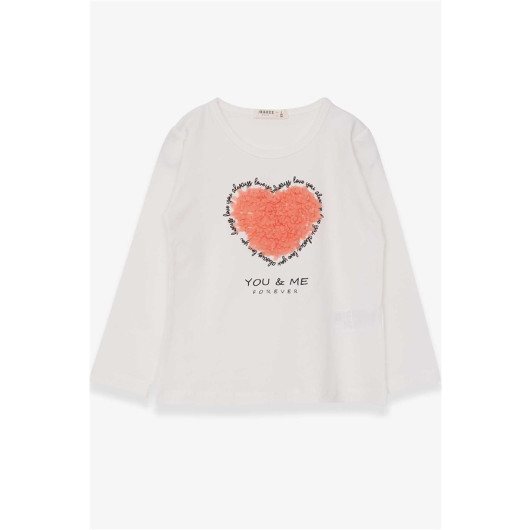Girl's Long Sleeved T-Shirt Heart Tulle Embroidered Ecru (3-5 Years)