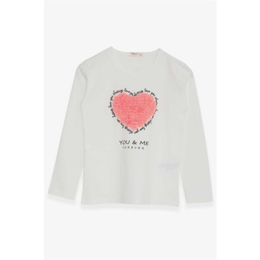 Girl's Long Sleeve T-Shirt Heart Tulle Embroidered Ecru (8-12 Years)
