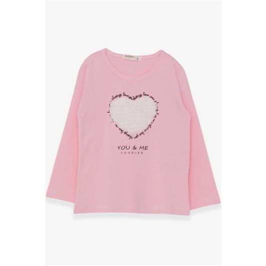 Girl's Long Sleeved T-Shirt Hearted Tulle Embroidered Powder (3-4 Years)