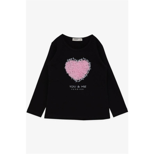 Girl's Long Sleeve T-Shirt Heart Tulle Embroidered Black (Age 3-7)