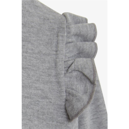 Girl's Long Sleeved T-Shirt With Ruffle Shoulder Gray (4-9 Years)