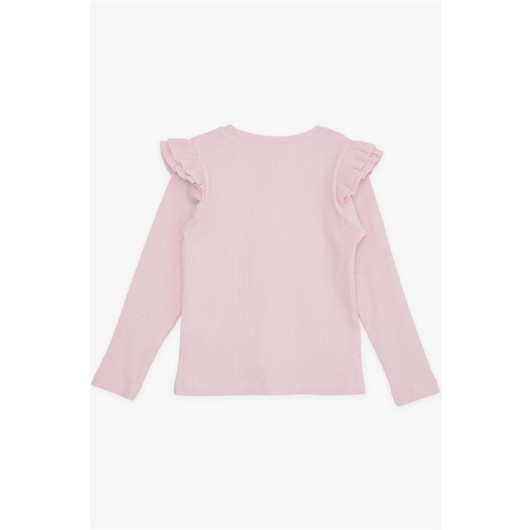 Girl's Long Sleeved T-Shirt Pink With Ruffle Shoulder (5-10 Years)