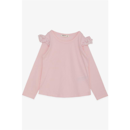 Girl's Long Sleeve T-Shirt Pink With Laced Shoulders (Age 3-7)