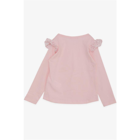 Girl's Long Sleeve T-Shirt Pink With Laced Shoulders (Age 3-7)