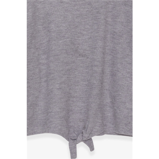 Girl's Long Sleeve T-Shirt With Lace-Up Front Gray (4-8 Years)