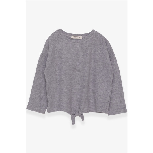 Girl's Long Sleeve T-Shirt With Lace-Up Front Gray (4-8 Years)