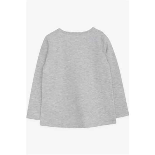 Girl's Long Sleeve T-Shirt Sequin Girl Printed Light Gray Melange (2-6 Years)