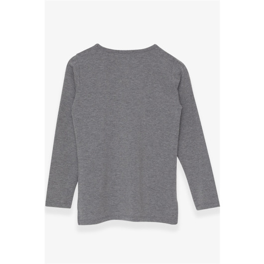 Girl Long Sleeve T-Shirt Stone Printed Dark Gray Melange (10-16 Ages)