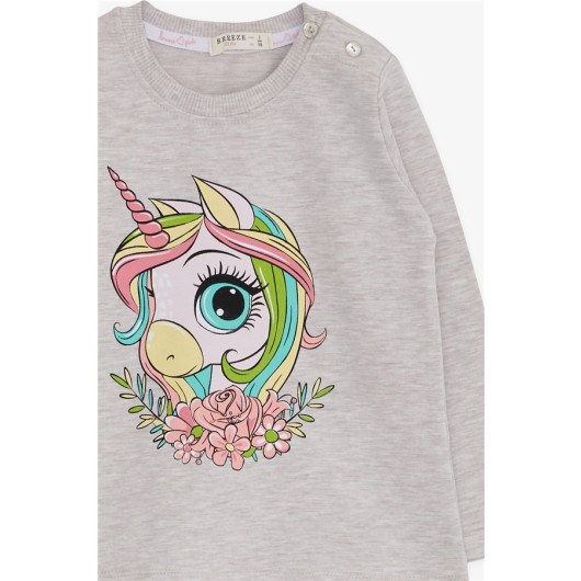 Girl Long Sleeve T-Shirt Unicorn Printed Beige Melange (1.5-5 Years)