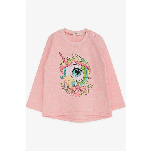 Girl Long Sleeve T-Shirt Unicorn Printed Salmon Melange (1.5-5 Years)