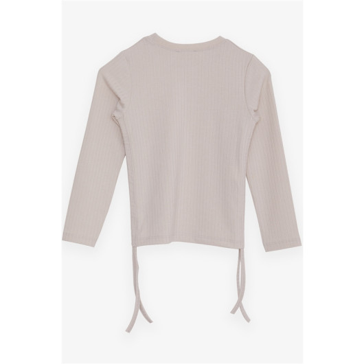 Girl's Long Sleeve T-Shirt With Pleated Sides Beige (8-14 Years)