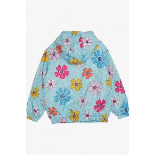 معطف واق من المطر بناتي مطبوع شكل زهور اللون تركواز (1-5 سنوات)