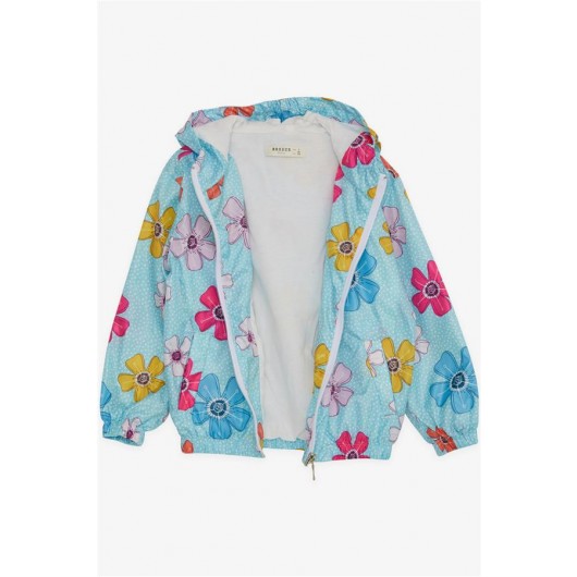 Girls' Raincoat Floral Print Turquoise (1-5 Years)