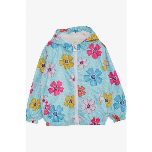 معطف واق من المطر بناتي مطبوع شكل زهور اللون تركواز (1-5 سنوات)