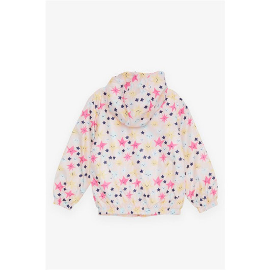 Girl Raincoat Smiling Face Star Patterned Salmon (1-5 Years)