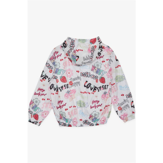 Girl's Raincoat Fruit Party Themed Text Patterned White (Ages 1-6)