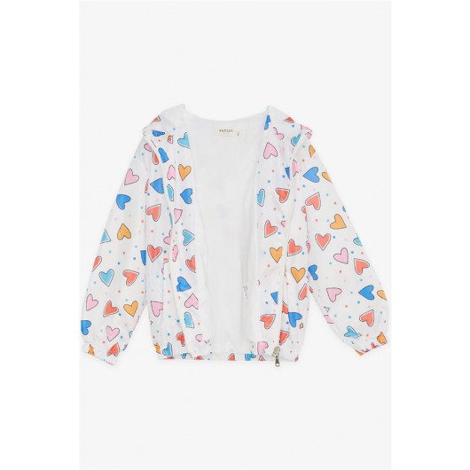 Girls' White Heart Patterned Raincoat (1-5 Years)
