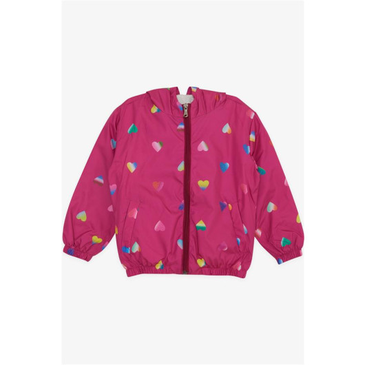 Girl's Raincoat Colorful Heart Pattern Fuchsia (1-5 Years)