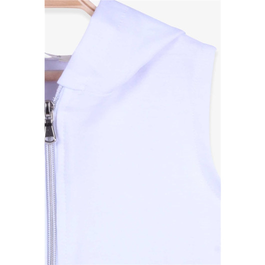 Girl's Vest Hooded Zipper White (3-8 Years)