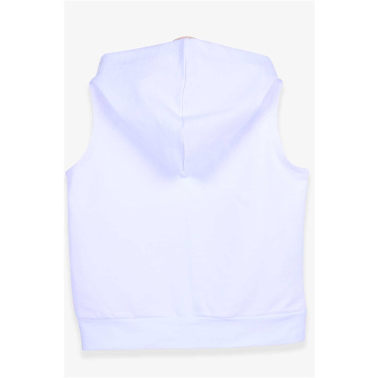 Girl's Vest Hooded Zipper White (3-8 Years)