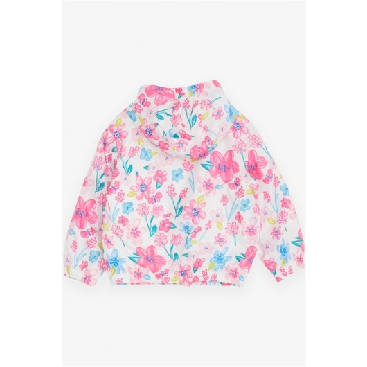 Girl Raincoat Floral Pattern White (1-6 Years)