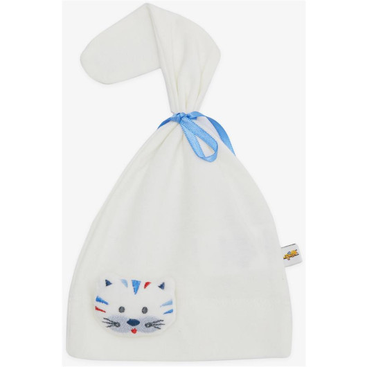Newborn Baby Hat Ecru With Cute Kitten Accessory (Standard)