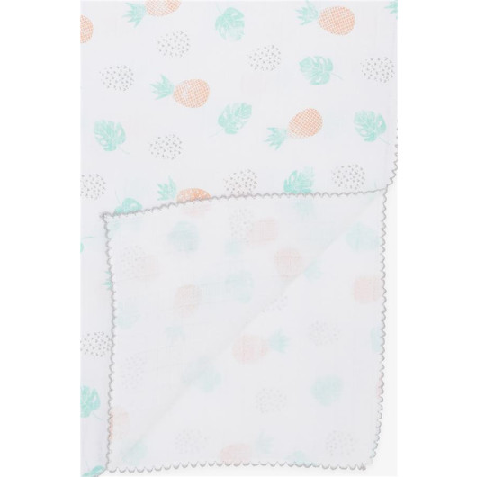 Newborn Baby Muslin Blanket Pineapple Pattern White