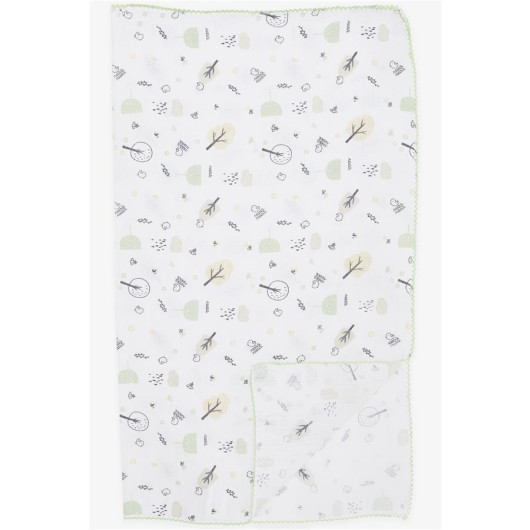Newborn Baby Muslin Blanket Spring Themed Bird Pattern Ecru