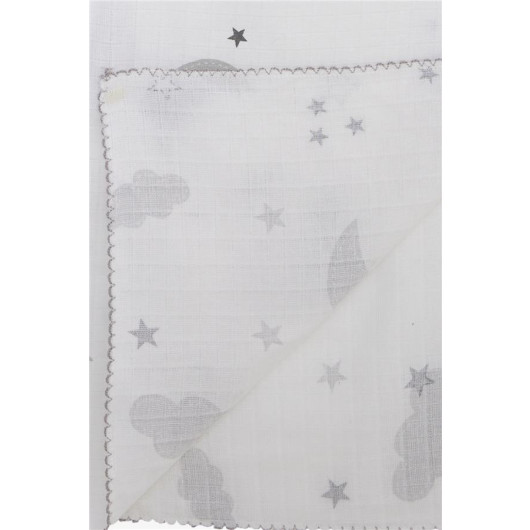 Newborn Baby Muslin Blanket Sky Theme Ecru