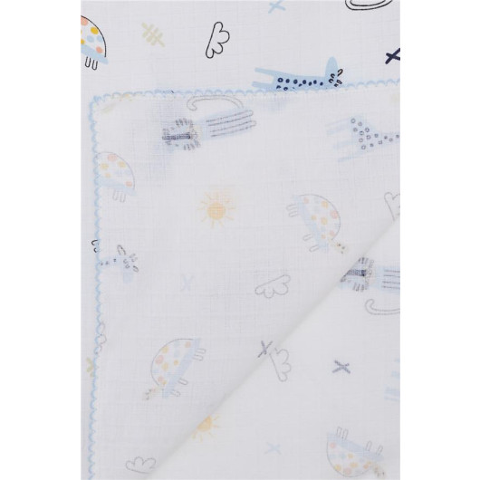 Newborn Baby Muslin Blanket Forest Themed Animal Pattern White