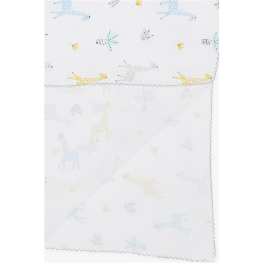 Newborn Baby Muslin Blanket Giraffe Pattern White