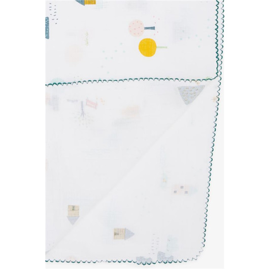 بطانية للأطفال حديثي الولادة من القطن مطبوع اللون أبيض