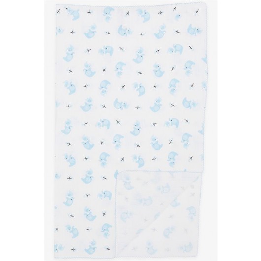 بطانية للأطفال حديثي الولادة من القطن مطبوع اللون أبيض