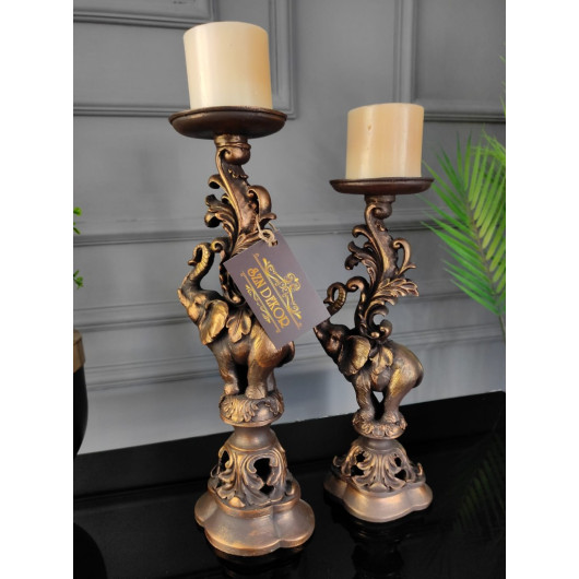 Candlestick / Candle Holder In The Shape Of An Elephant Consisting Of Two Pieces, Brass Colored Candlesticks