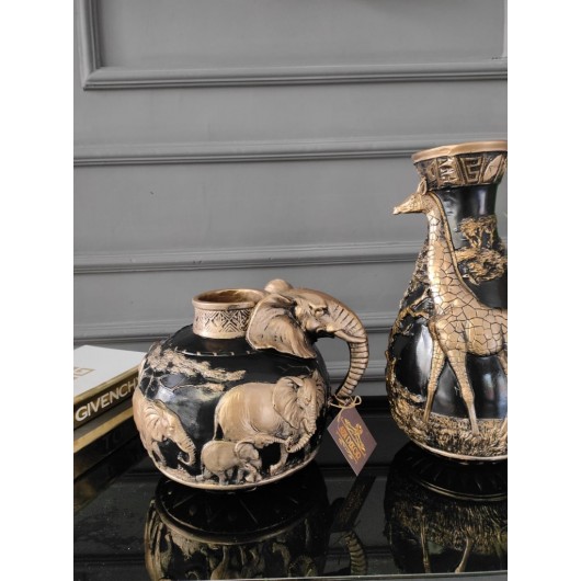 مجموعة مزهرية/فازة من قطعتين ثلاثية الأبعاد على شكل فيل وزرافة ، مزهرية الطاولة ، ديكور