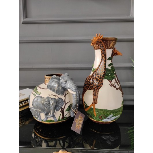 2 Pieces 3D Elephant And Giraffe Shaped Vase/Tablet Vase Set Decor
