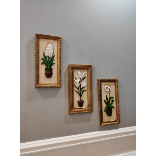 مجموعة لوحات حائط للديكور على شكل زهور منقوشة من 3 قطع
