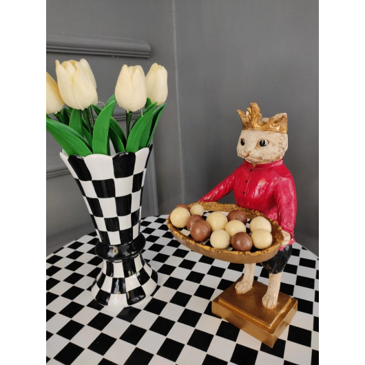 Owl Serving Figurine - Coffee Side Serving - Chess Pattern Tray