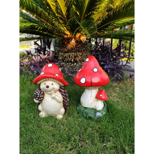2-Piece Garden Decor Set| Mushroom Figurine + Hedgehog Figurine