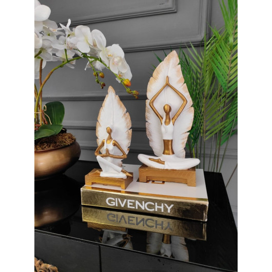2-Piece Yoga/Yoga Girl Figurine Decoration Set With White And Gold Details