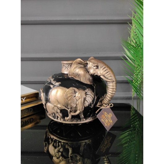 3D Elephant Vase/Vase Inspired By Safari And Detailed With Black Gold And Embellishment