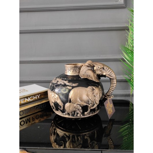 3D Elephant Vase/Vase Inspired By Safari And Detailed With Black Gold And Embellishment