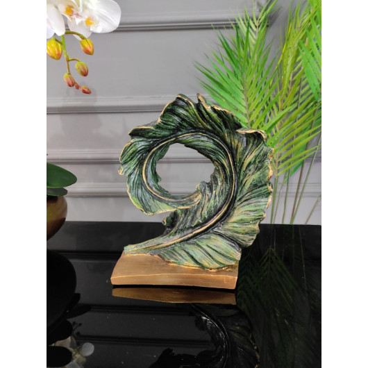 Feather Decorative Piece, Feather Figurine, Mantel Decor, Table Top Decor, Green-Gold Color