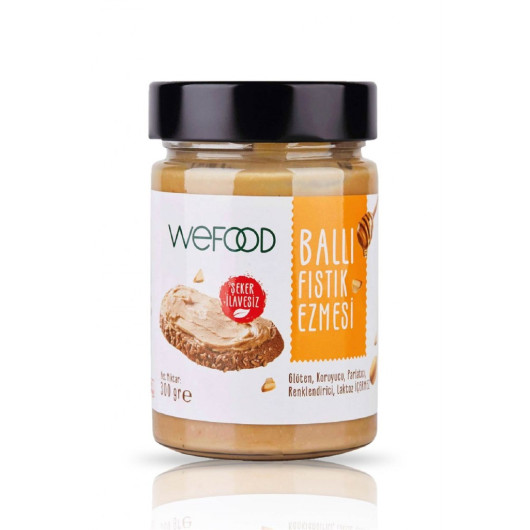 Wefood Unsweetened Raw Honey Peanut Butter 300 Gr (With Peanut Particles)