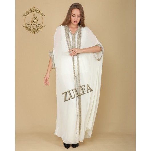 Chiffon Abaya, Cream Color, With A Wonderful Design, Zulfa