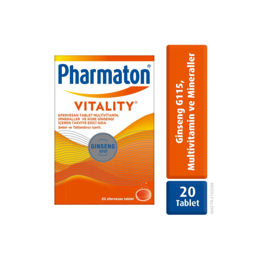 Pharmaton Vitality Effervescent 20 Tablets - Ginseng G115, Multivitamins And Minerals