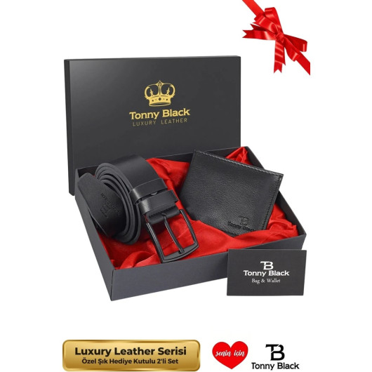 Mens Gift Package Tonny Black Leather Wallet And Belt