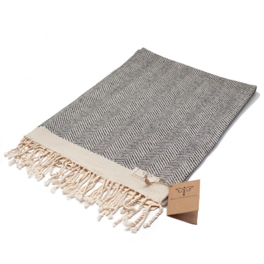 Smyrna 100% Cotton, 2-Pack Hand, Face And Foot Towel, Peshkir 40*100 Cm Herringbone Pattern Gray