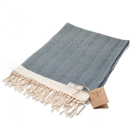 Smyrna 100% Cotton, 2-Pack Hand, Face And Foot Towel, Peshkir 40*100 Cm Herringbone Pattern Navy Blue