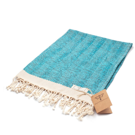 Smyrna 100% Cotton, 2-Pack Hand, Face And Foot Towel, Peşkir 40*100 Cm Herringbone Pattern Turquoise